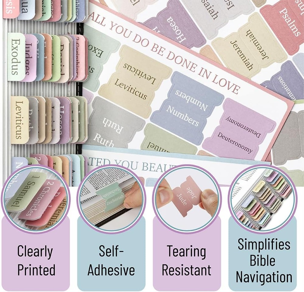 Bible Tabs 75pcs Laminated Minimal Morandi Index Tabs for Study Bible