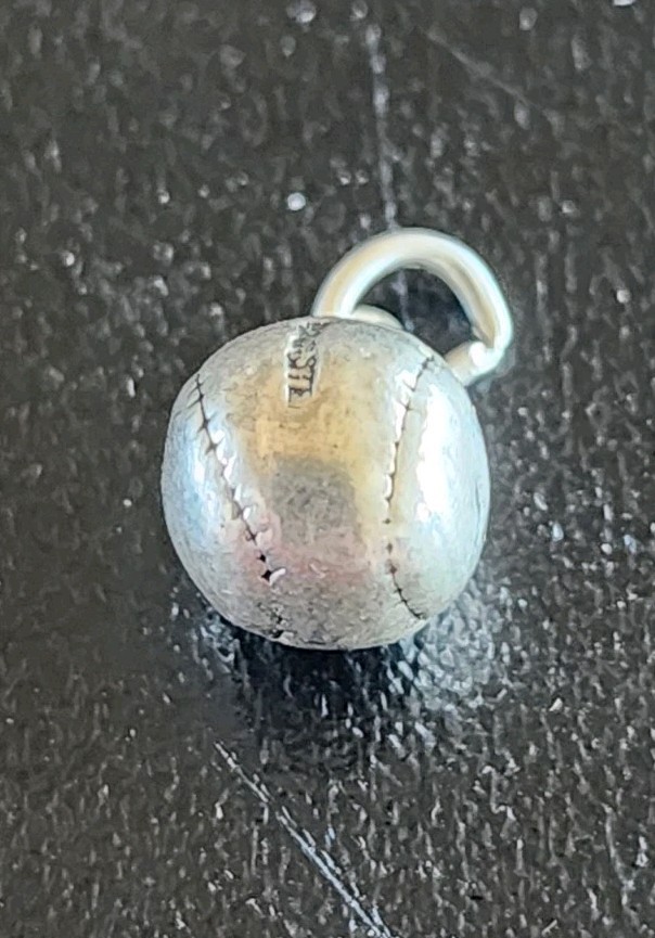 Baseball Softball Solid Round 3D 925 Sterling Silver Charm or Pendant