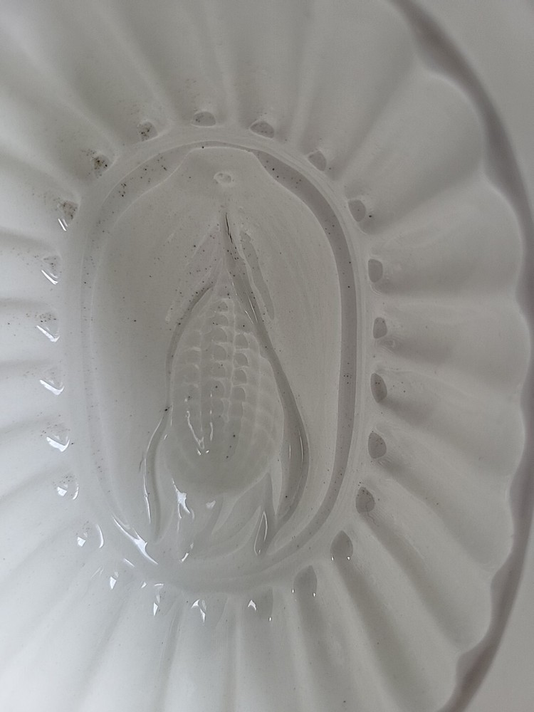 Antique White Ironstone Stoneware Deep Oval Corn Design Mold
