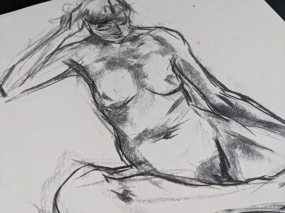 Walter Eck, female nude, drawing, autographed