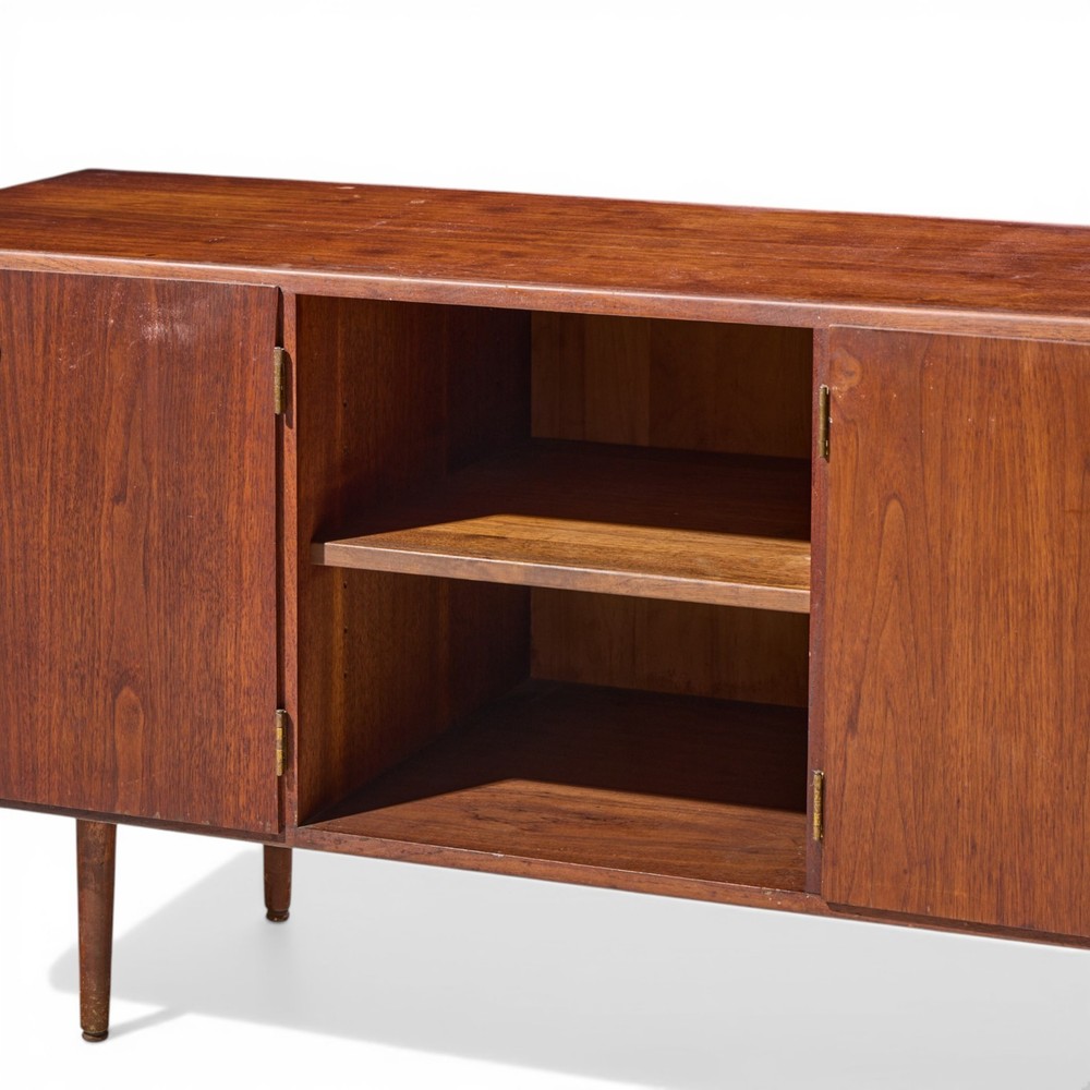 Jens Risom Mid Century Walnut and Brass Credenza