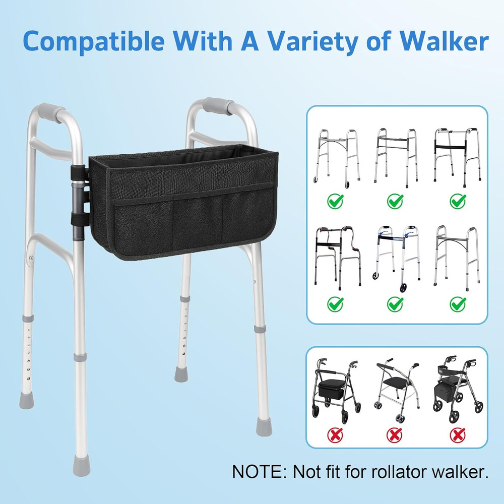 Walker Basket - Foldable Walker Bag with Cup Holder - Fits Folding Walkers - Ide