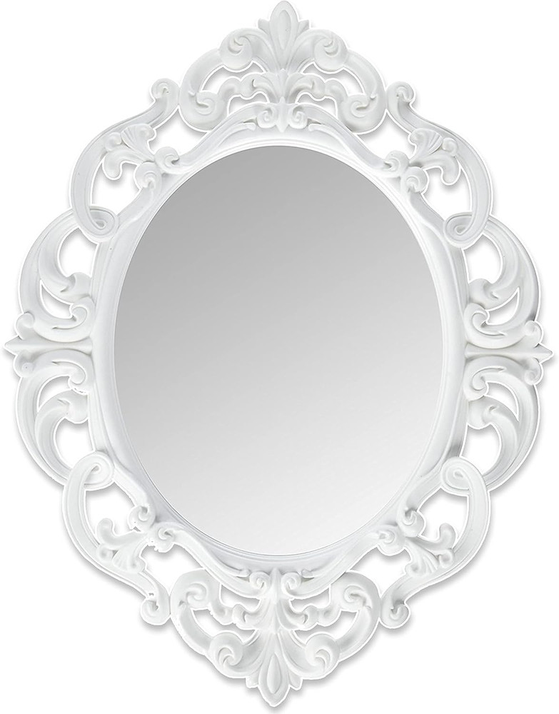 ANDALUS Small White Oval Vintage Mirror with Convenient Sawtooth Hook on Back -