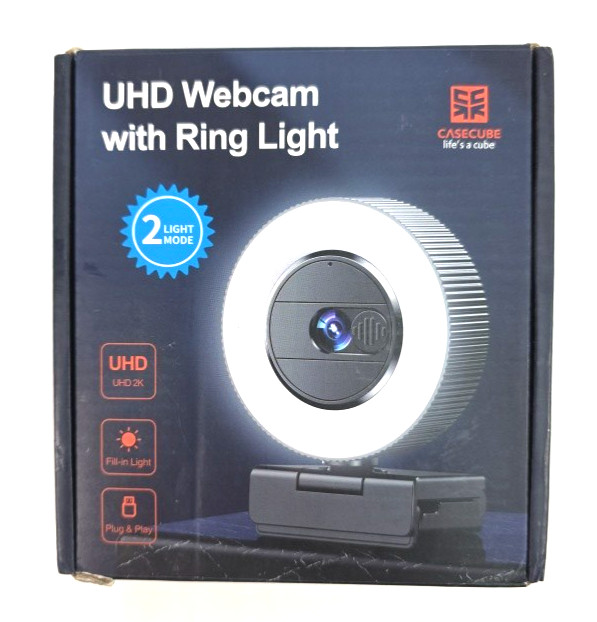 CASECUBE UHD 2K Webcam with Ring Light: NEW - FREE SHIP!