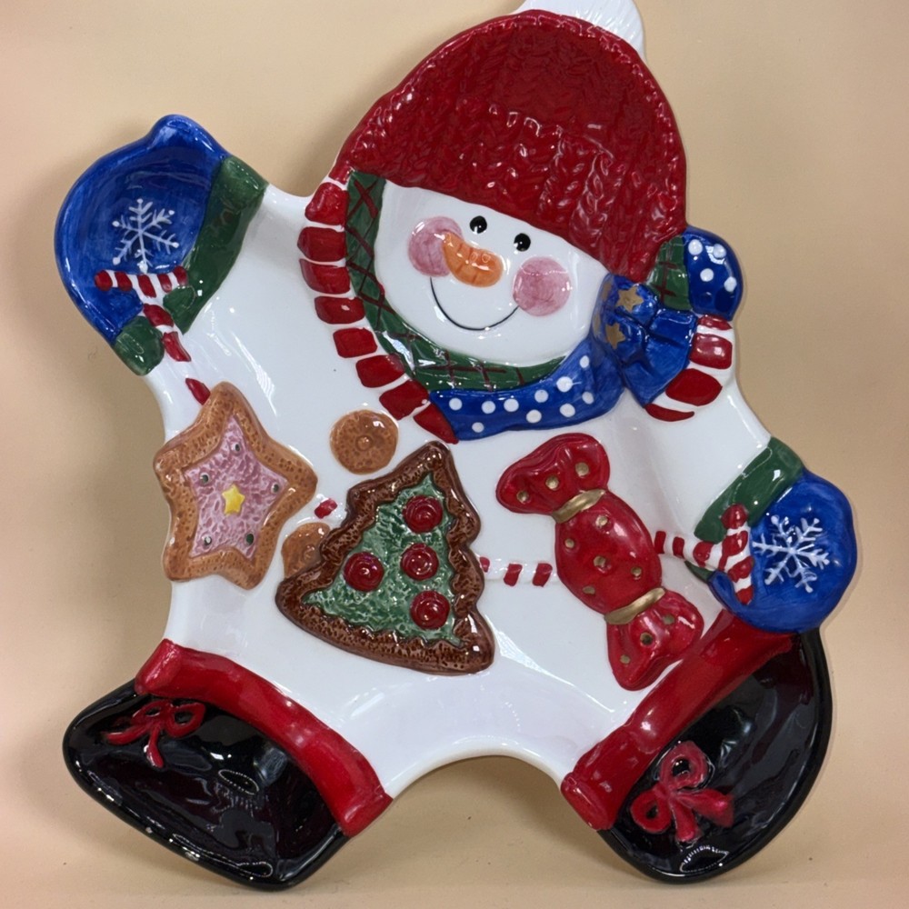 Ceramic Snowman Cookie Tray Vintage 1990