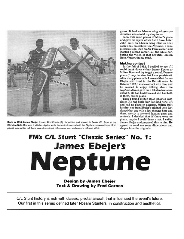 Model Airplane Plans (UC): Neptune Classic 56" Stunt for .35-.46 by James Ebejer