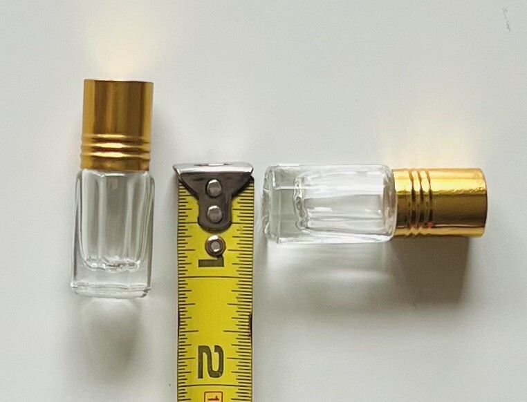 3 PC Empty 3 ml Refillable Glass Attar Perfume Bottle W/Gold Cap