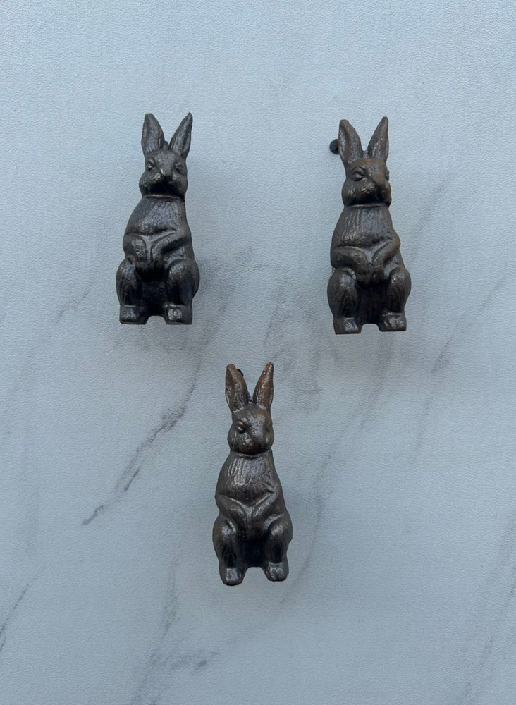 Vintage Cast Iron Rabbit Door Drawer Cabinet Knob Handle Pull 6Pcs