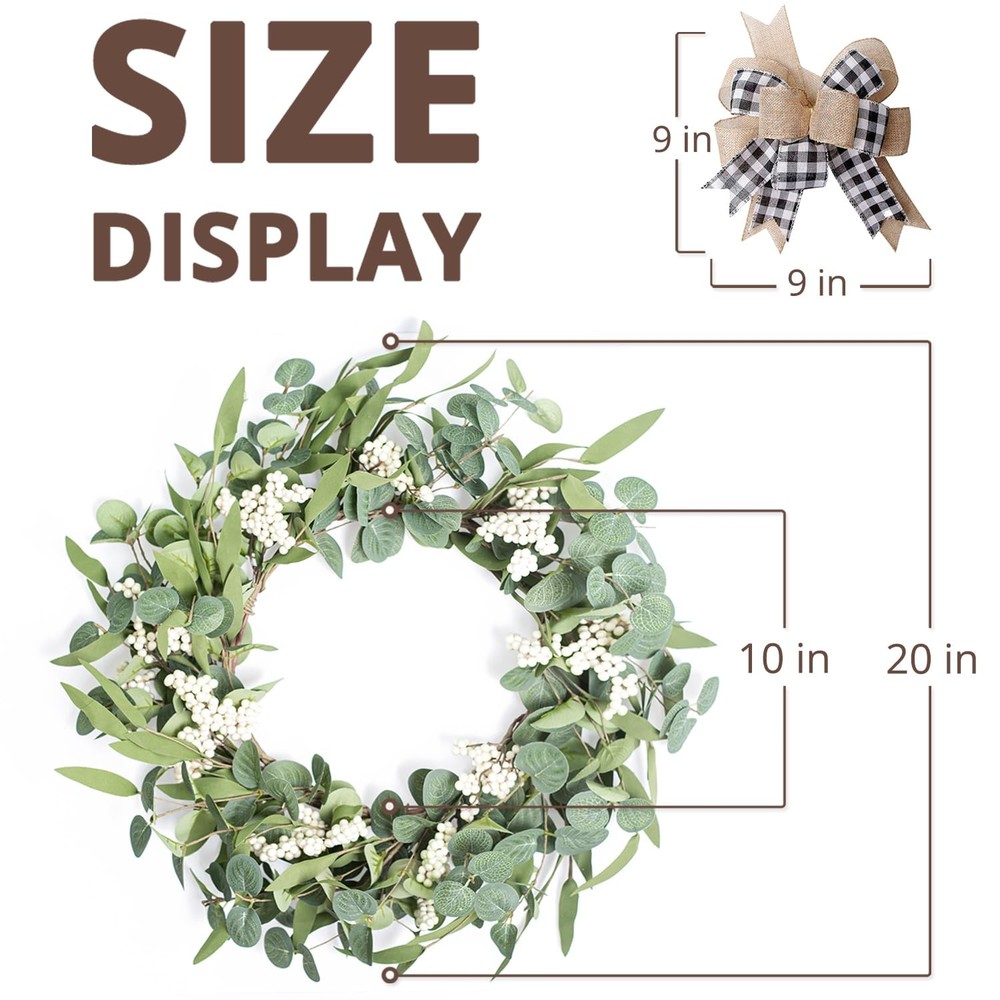 Artificial Eucalyptus Wreath for Front Door|20" Green Leaf Wreath for Window ...