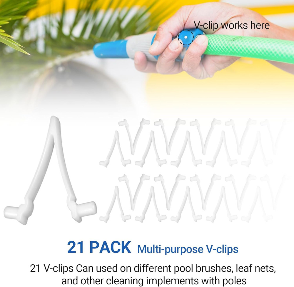 (21-Pack) Replacement Pool V-Clips - Pool Brush Plastic Clips/Pool Pole Net Cli