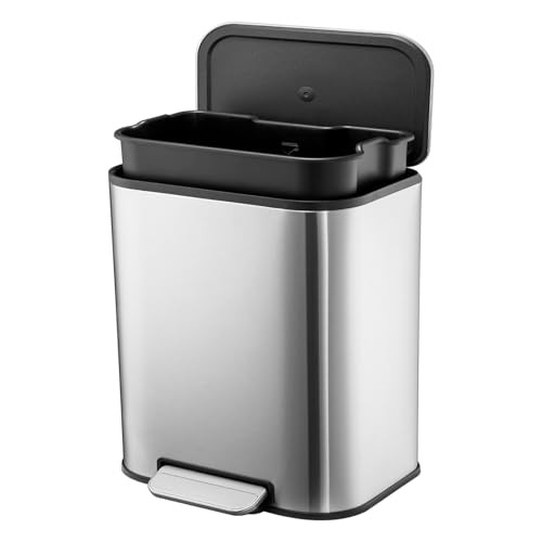 5.3 Gallon Stainless Steel Trash Caniter Rectangular Garbage Can, 20 L Silver