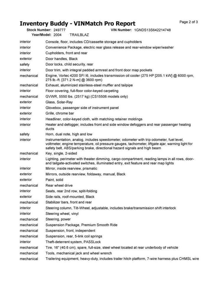 TRAILBLAZ 2004 Fuse Box Cabin 6535