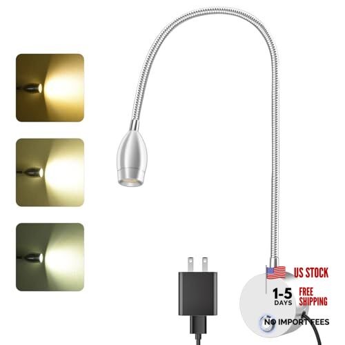 Wall Mounted LED Reading Light with 360° 15" Bedside reading light Silver 1pack