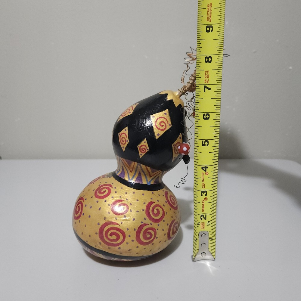 Hand Painted Gourd With Beads Signed Decorative