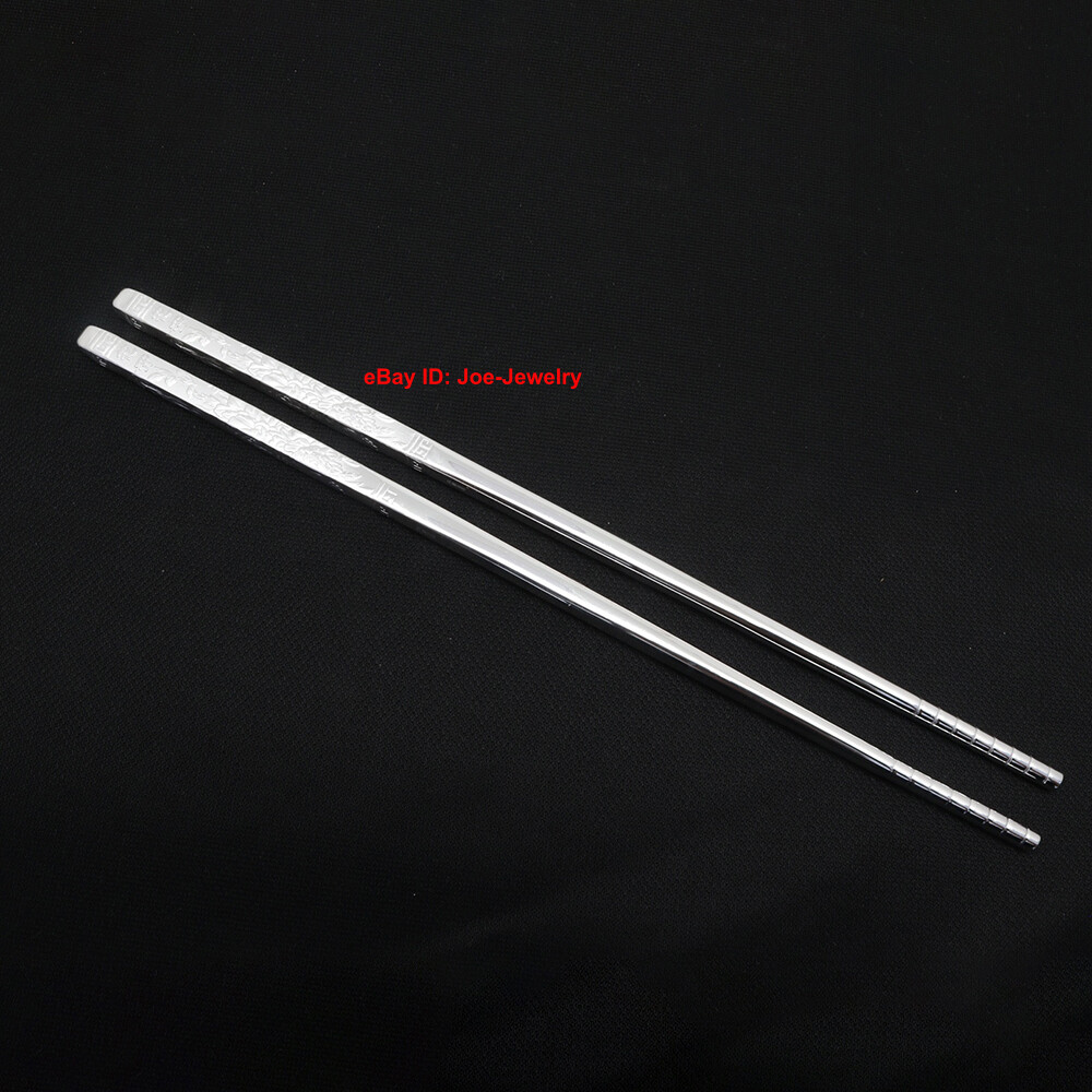 Real 999 Fine Silver Chopsticks Solid Silver Healthy Tableware Peony PatternGIFT