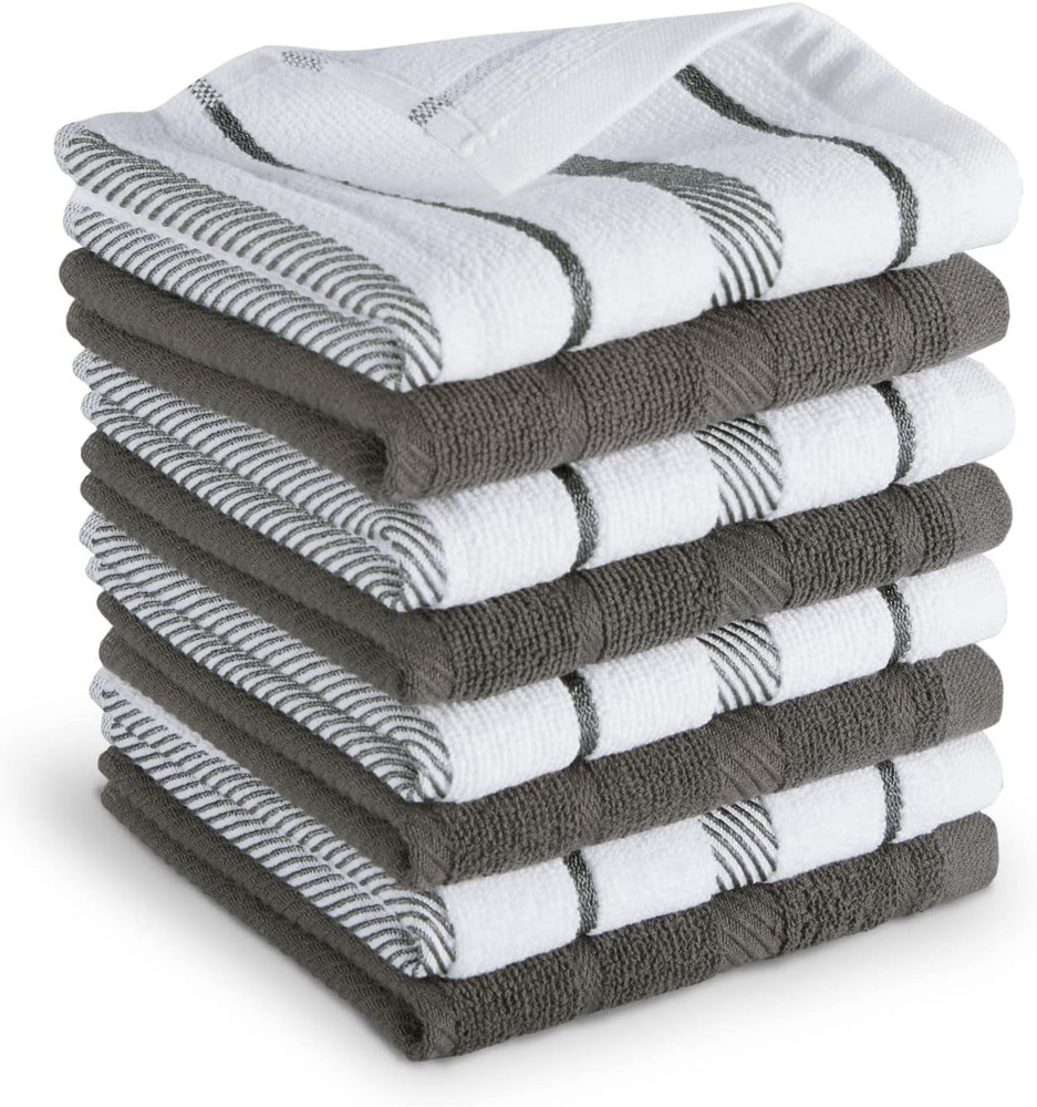 Albany Dishcloth 8 Pack Set, Charcoal Grey/White, 12"X12"