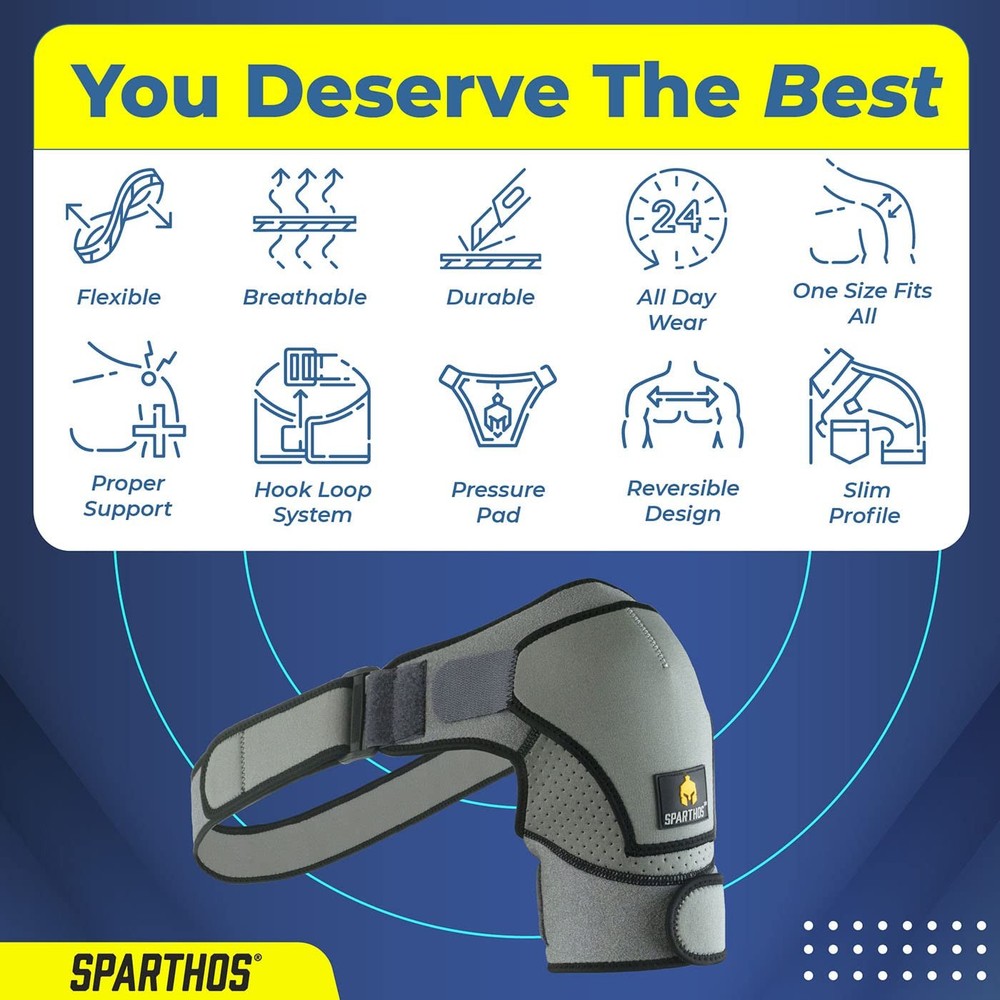 Sparthos Shoulder Brace - Adjustable Support Sleeve for Torn Rotator Cuff, AC Jo