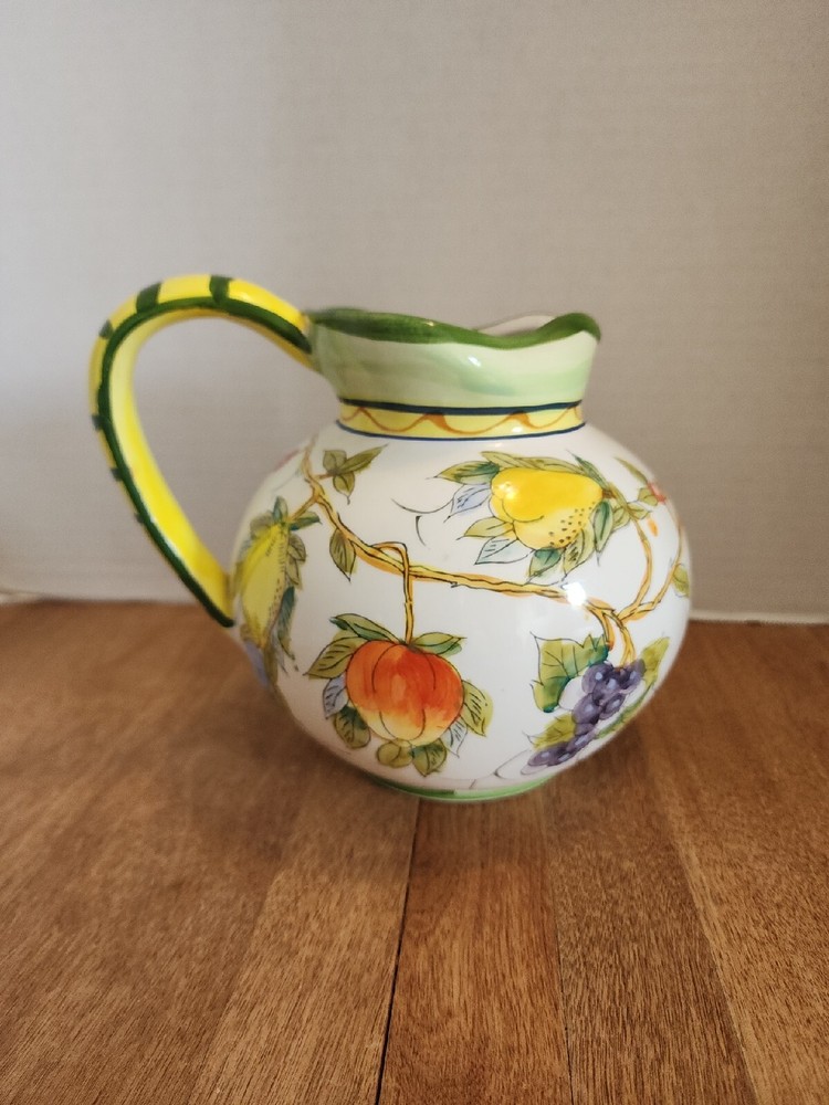 Hand Painted Ball Pitcher with Fruit Pattern