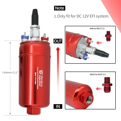 300LPH High Flow External Inline Fuel Pump (044 Style), Red with Bracket
