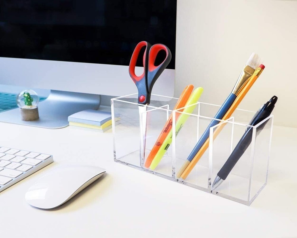 Isaac Jacobs 4-Compartment Clear Acrylic Organizer- Makeup Brush Holder, Storage