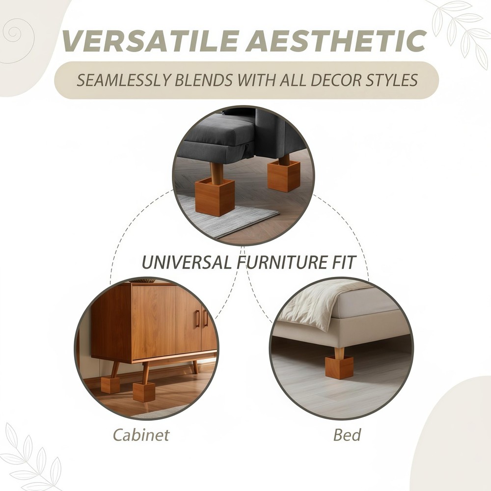 3 Inch Solid Pine Wood Furniture Risers 2000LBS Capacity ToolFree Install