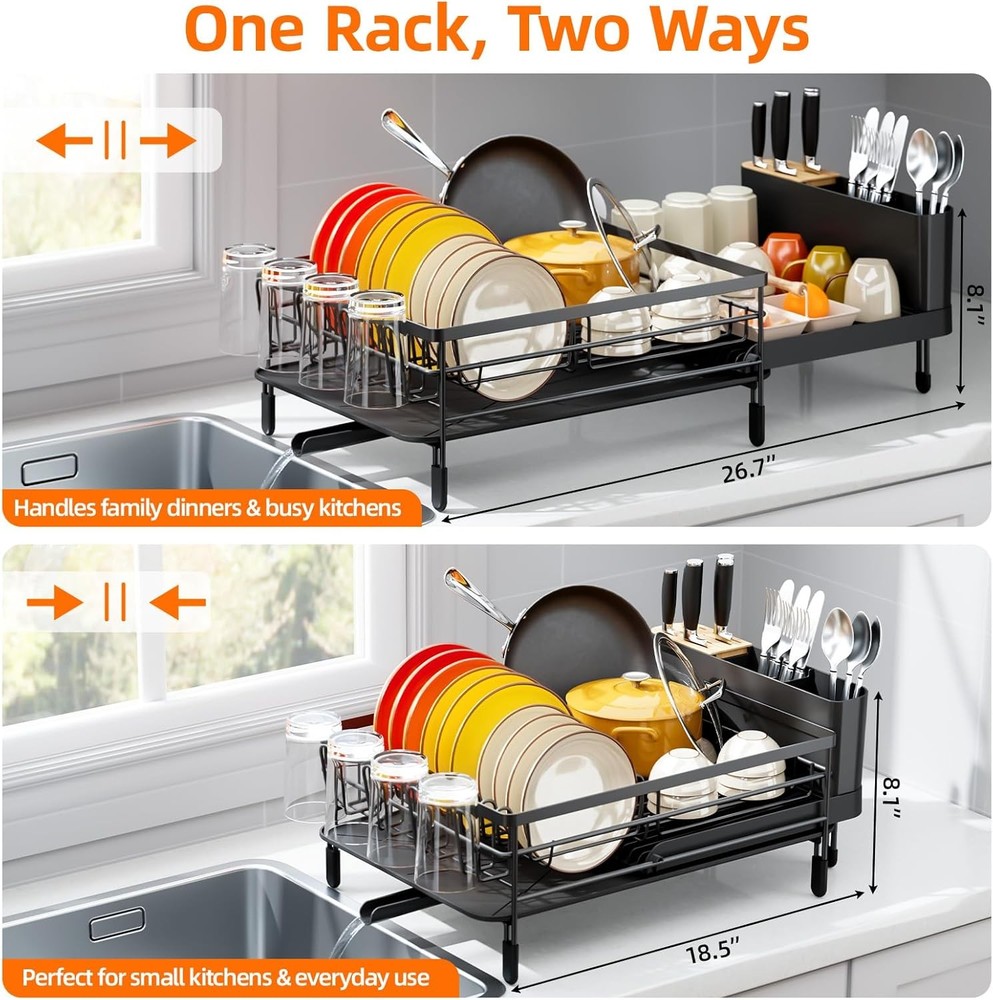 Large Dish Drying Rack Expandable Dish Racks Kitchen Counter Multifunctional