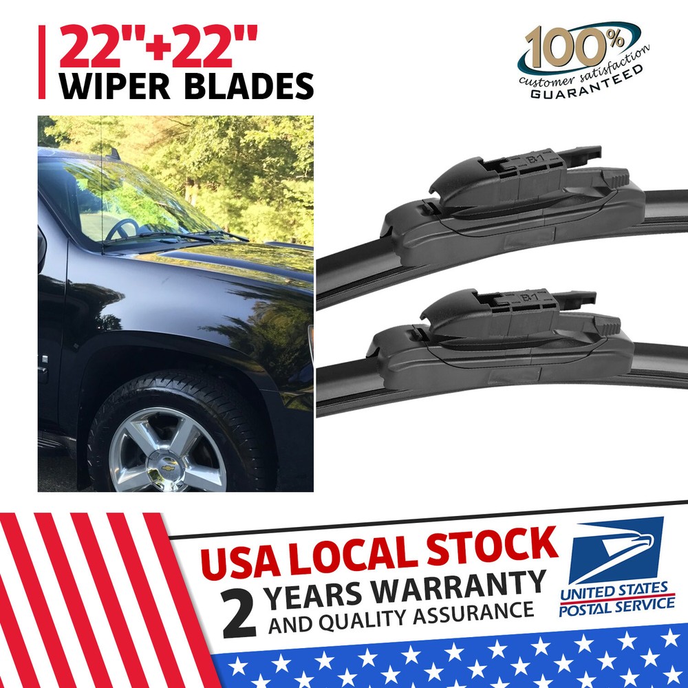 22"&22" Pair Bracketless Windshield Wiper Blades For Chevy Silverado 1500 07-13