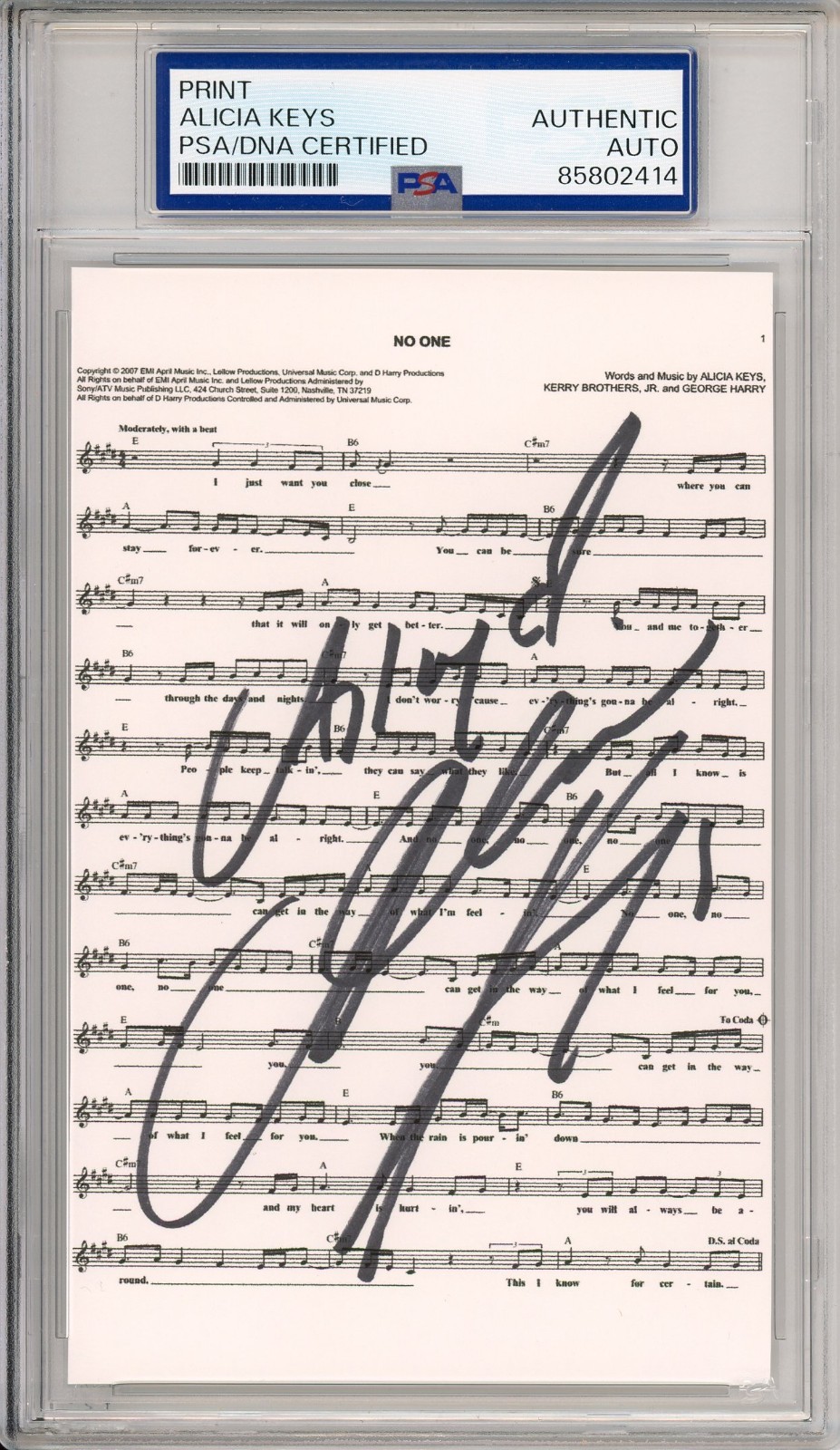 Alicia Keys SIGNED No One Lyric Piano Sheet Music PSA DNA AUTHENTIC AUTOGRAPH