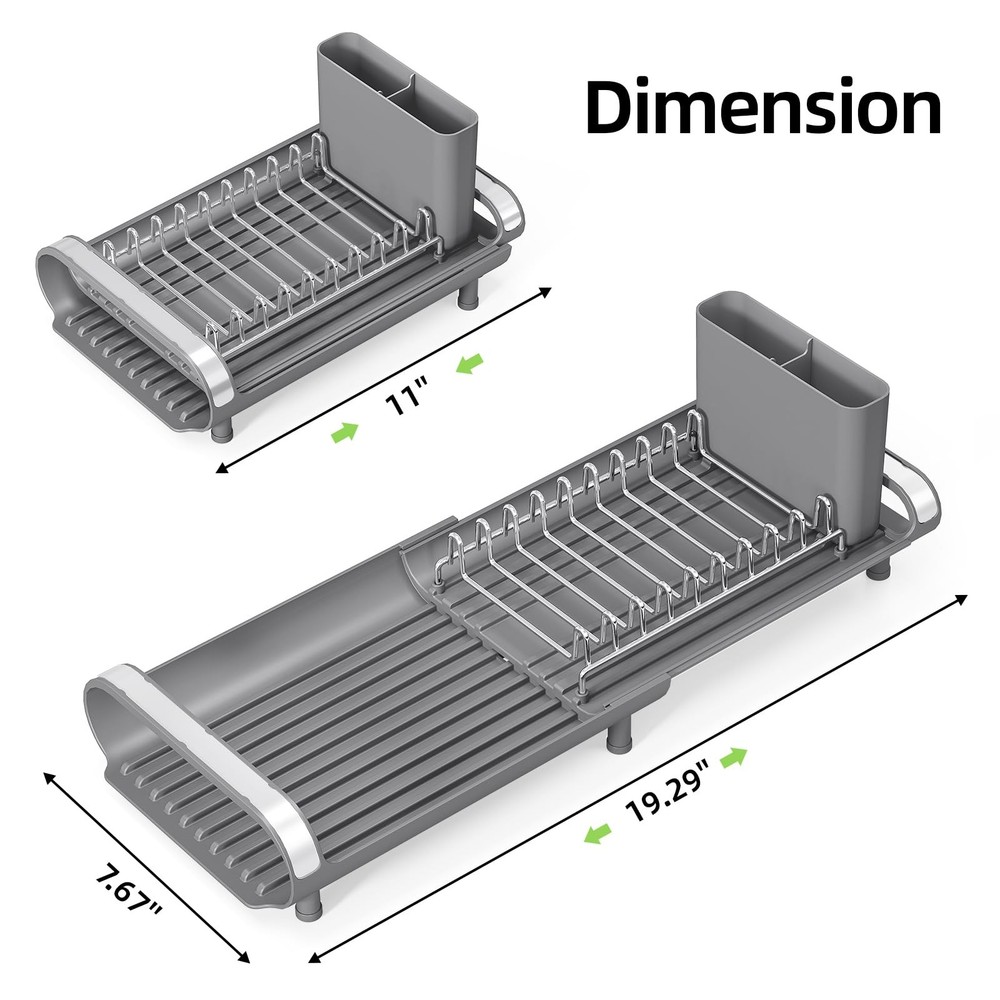 TOOLF Small Dish Drying Rack, Mini Expandable Compact Dish Rack, Slim Extenda...