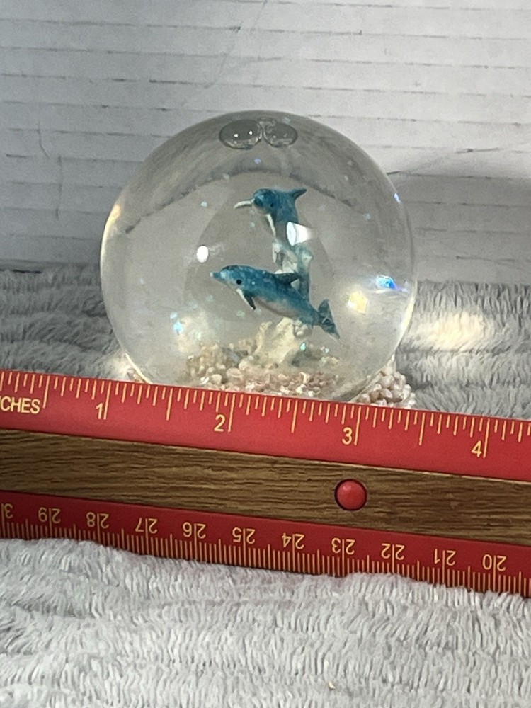 Dolphin Ocean Snow Globe Glitter Water Globe Coral Shell Base Beach Decor