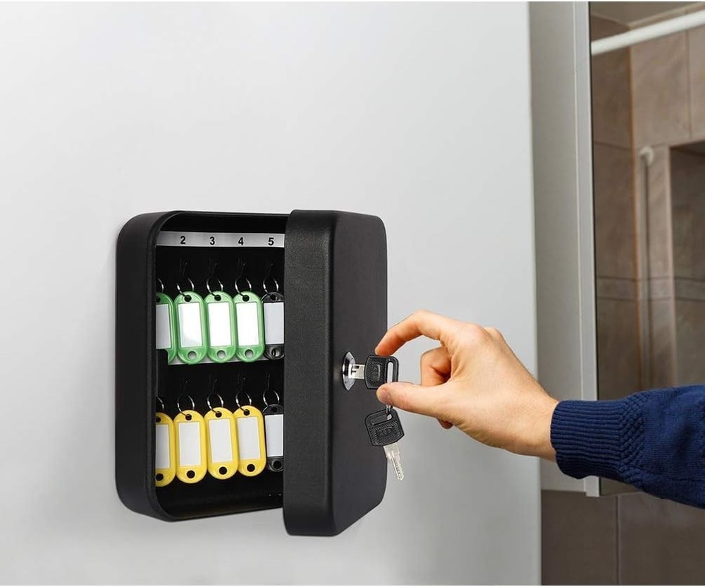 Lockable Wall Mount Key Lock Box with 20 Hooks - Secure Key Storage Solution
