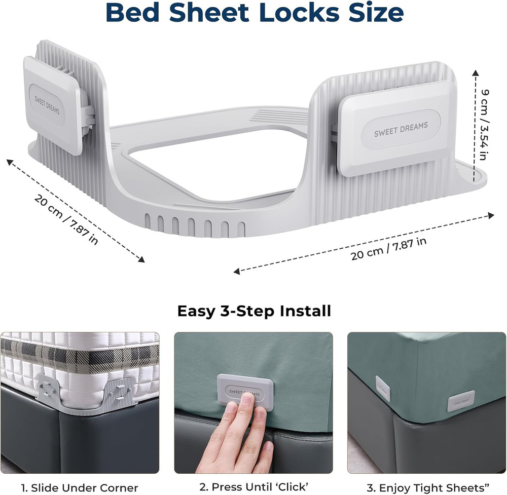 Corner Sheet Holders - Snap-Lock for Fitted Sheets, Set of 4