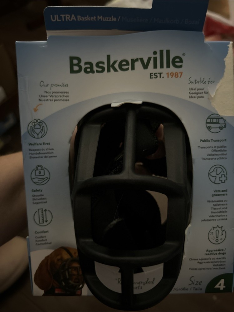Baskerville Ultra Muzzle for Dogs - Size 4 - Adjustable & Comfortable - New