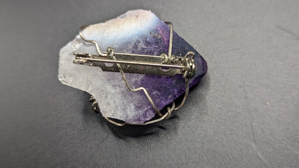 Natural/Raw Wire Wrapped Amethyst Crystal Pin