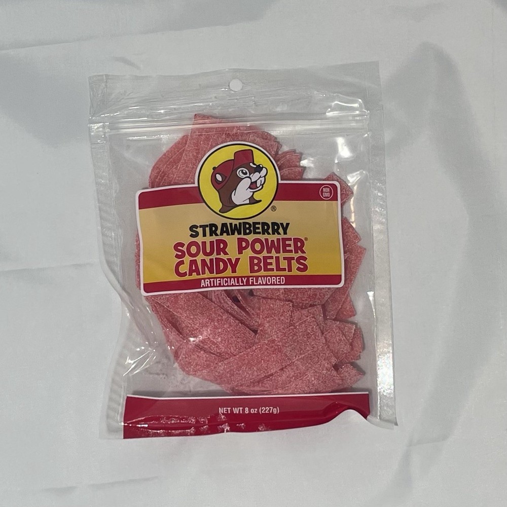 Buc-ee's Strawberry Sour Power Candy Belts 8 Ounces