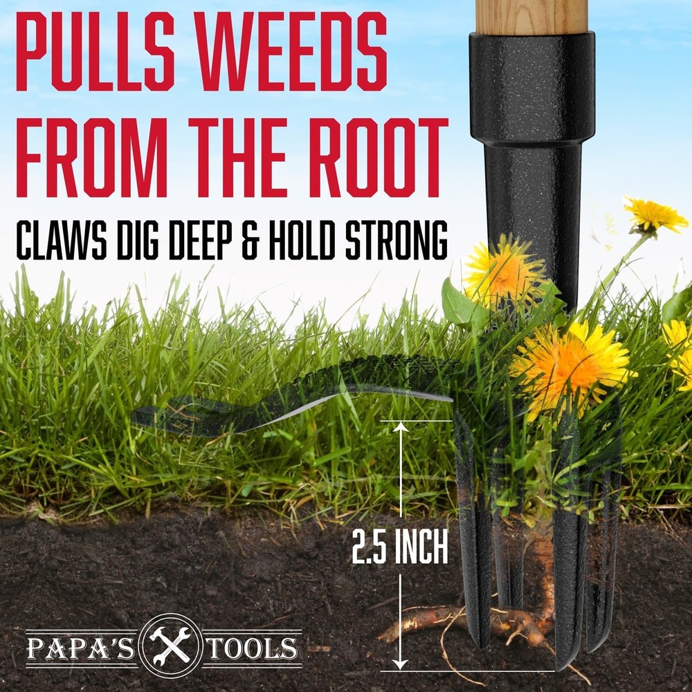Manual Weed Puller Tool Long Handle w/ 4 Claw Steel Head Weeder
