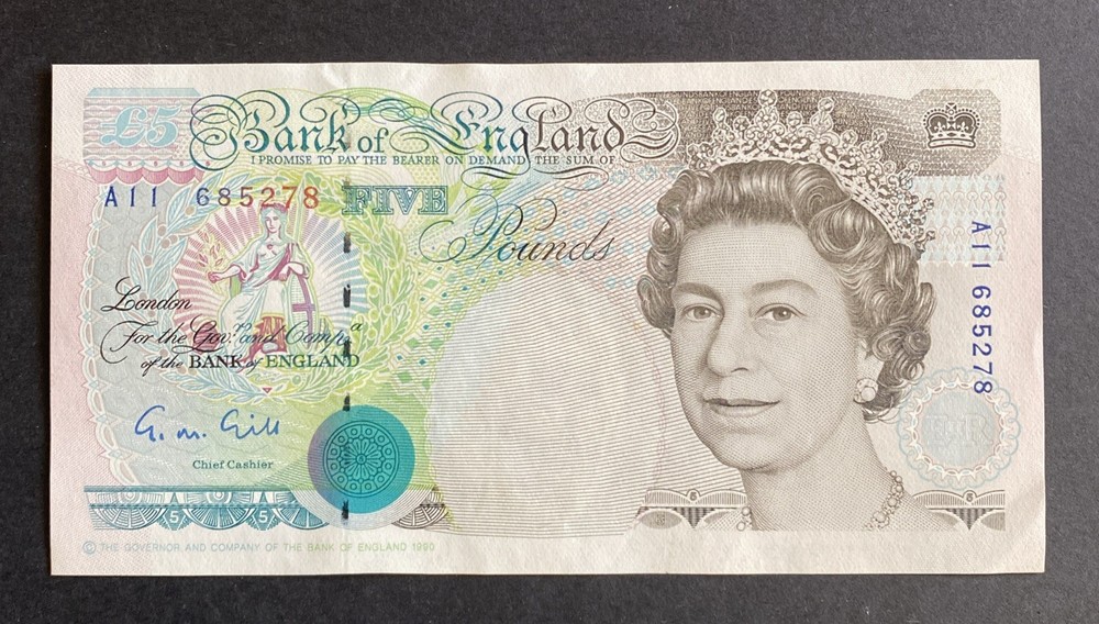 £5 UK Gill Prefix A11 1990s Five Pound Note, Uncirculated George Stephenson