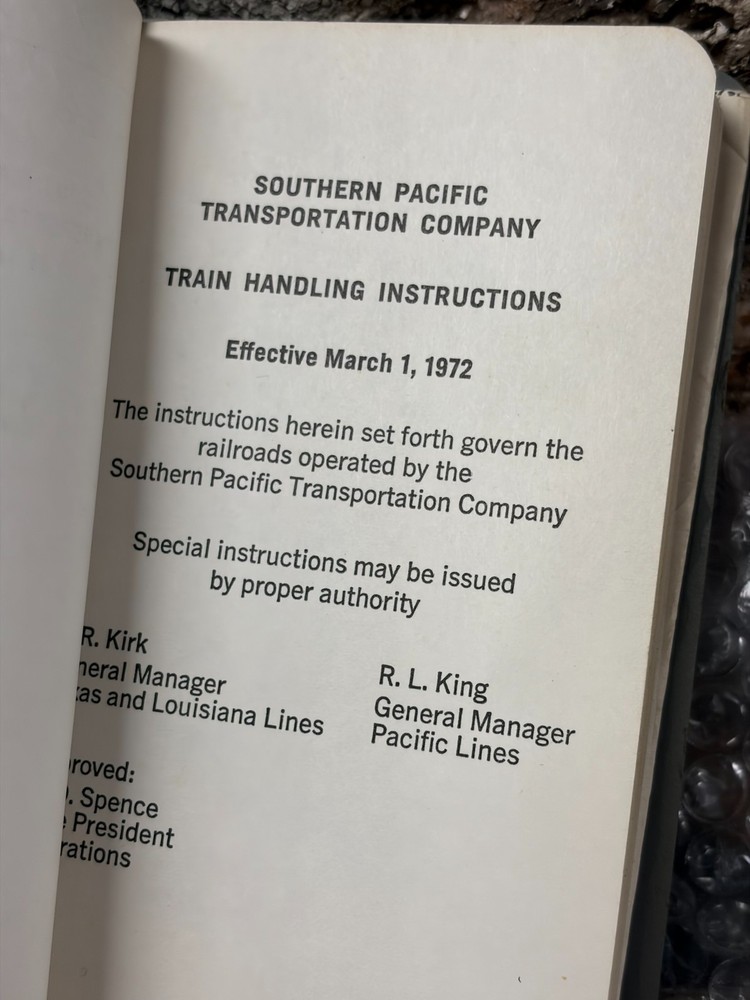 Southern Pacific Lines Train Handling Instructions SPTC 1972