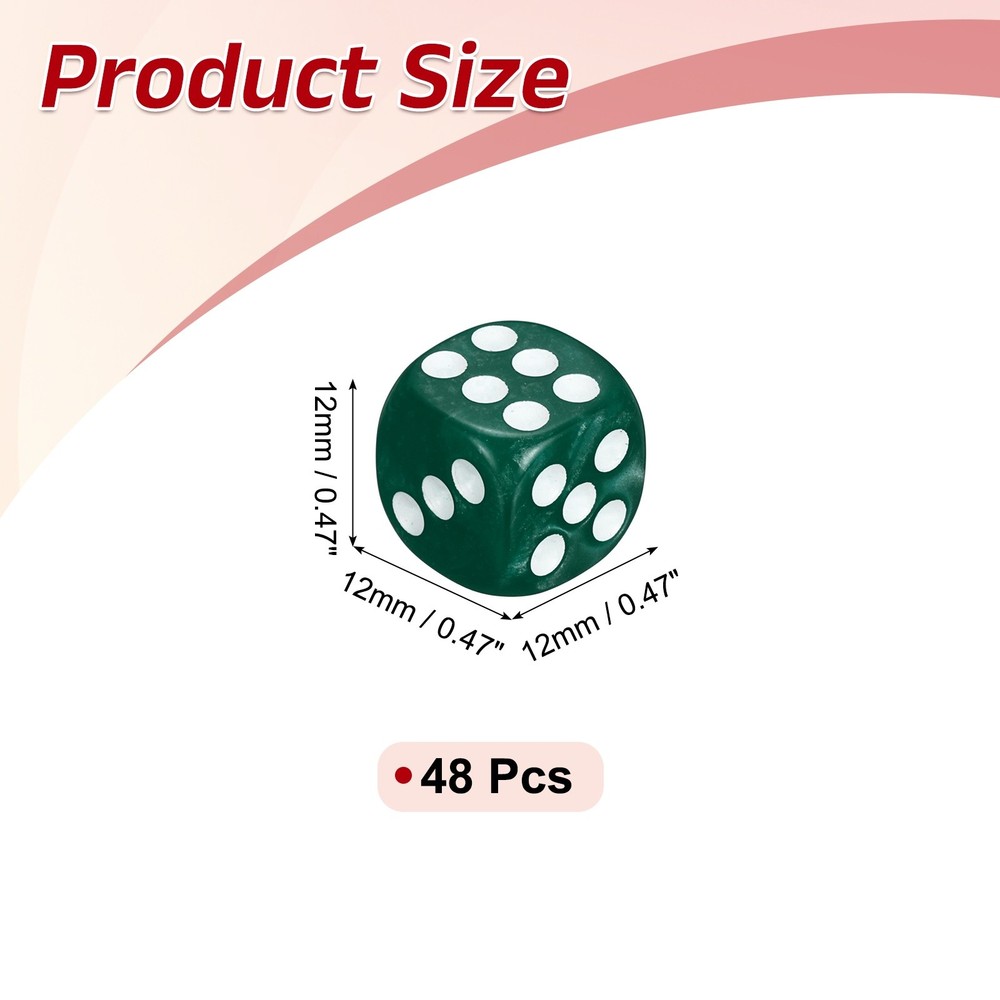 48Pcs Polyhedral Dice 12mm Pearl Pattern Square Dice, Dark Green