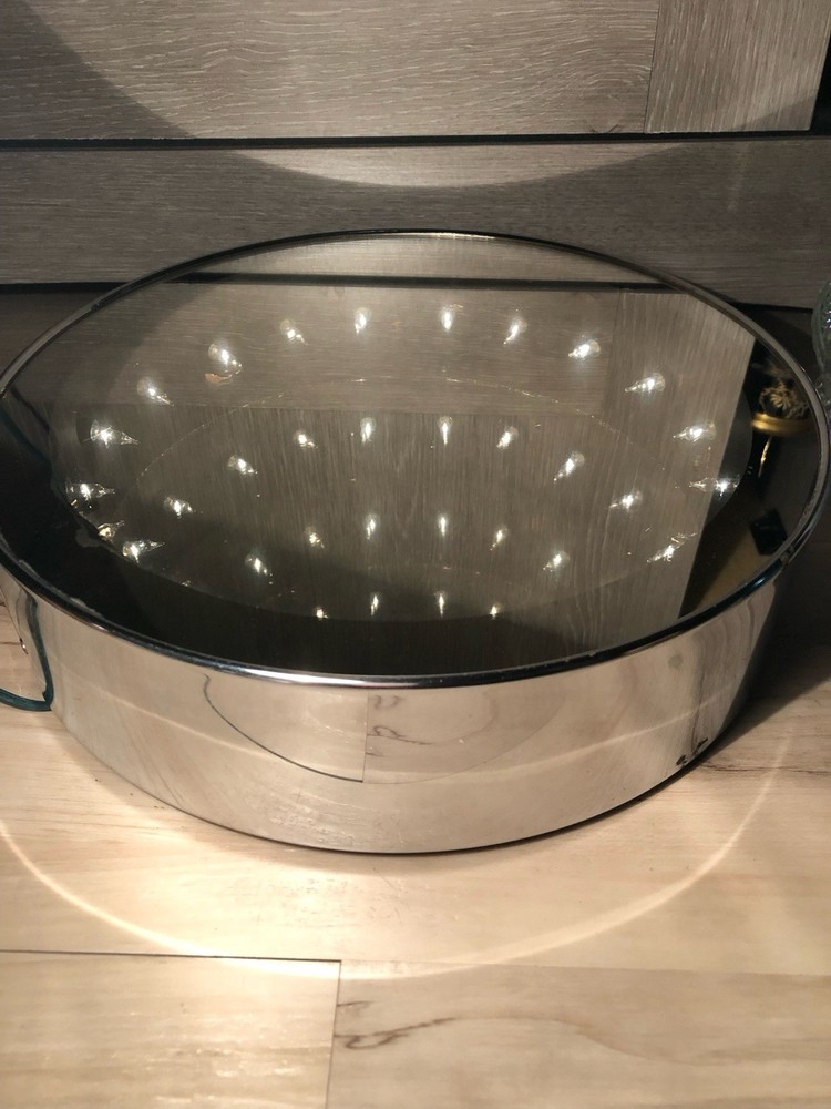 Vintage Mid Century Round Chrome Infinity Mirror Light