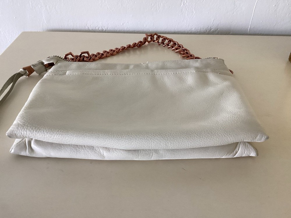 Aimee Kestenberg Cream Leather Copper Chain Strap Shoulder Bag