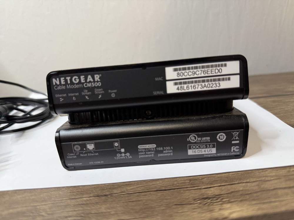 NETGEAR CM500 DOCSIS 3.0 Cable Modem – Powers On – UNTESTED Connectivity – AS-IS