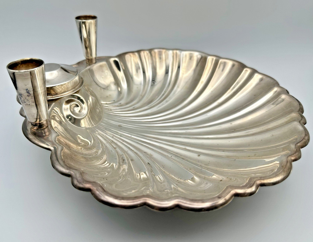 Vintage Starr Co. Silver Plate Shell Appetizer Serving Toothpick Holder Dish 11"