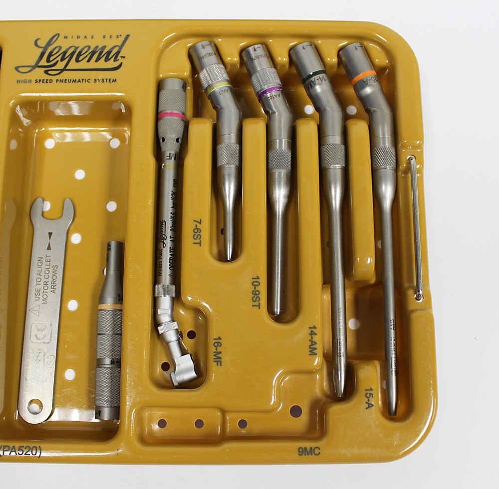 COMPLETE Medtronic Midas Rex Legend Pneumatic V03 Drill Set with 18 Attachments