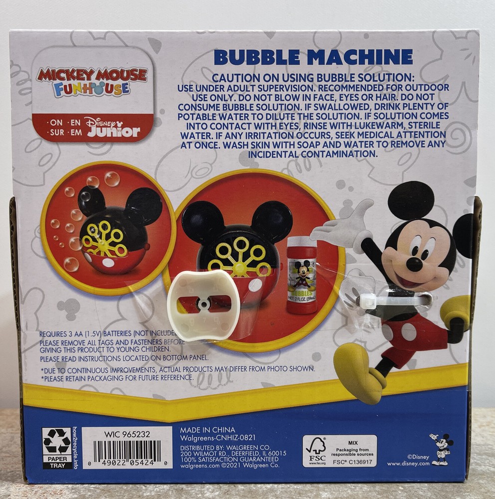 Disney Mickey Mouse Bubble Machine Ages 3+ Requires 3 AA Batteries NIB