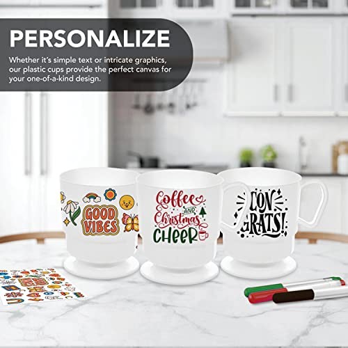 8-Ounce Hard Plastic Coffee Cup/Tea Mug with Handle 20-Count Deluxe White