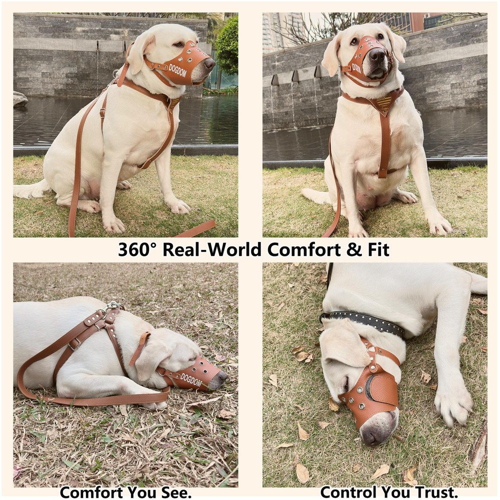 Leather Dog Muzzle for Medium & Large Dogs – Adjustable & Secure Fit, Lightwe...