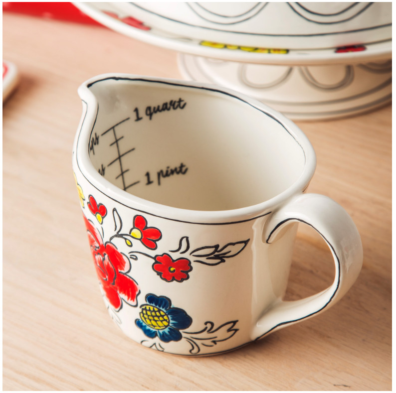 Anthropologie Measuring Cup MOLLY HATCH Pitcher FLOWERPATCH Quart Handle NWT