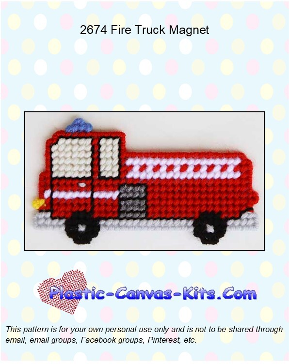Fire Truck Magnet - Plastic Canvas Pattern or Kit