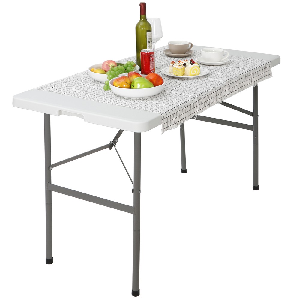 4FT Folding Picnic Table, Portable Plastic Dining Table with Carrying Handle
